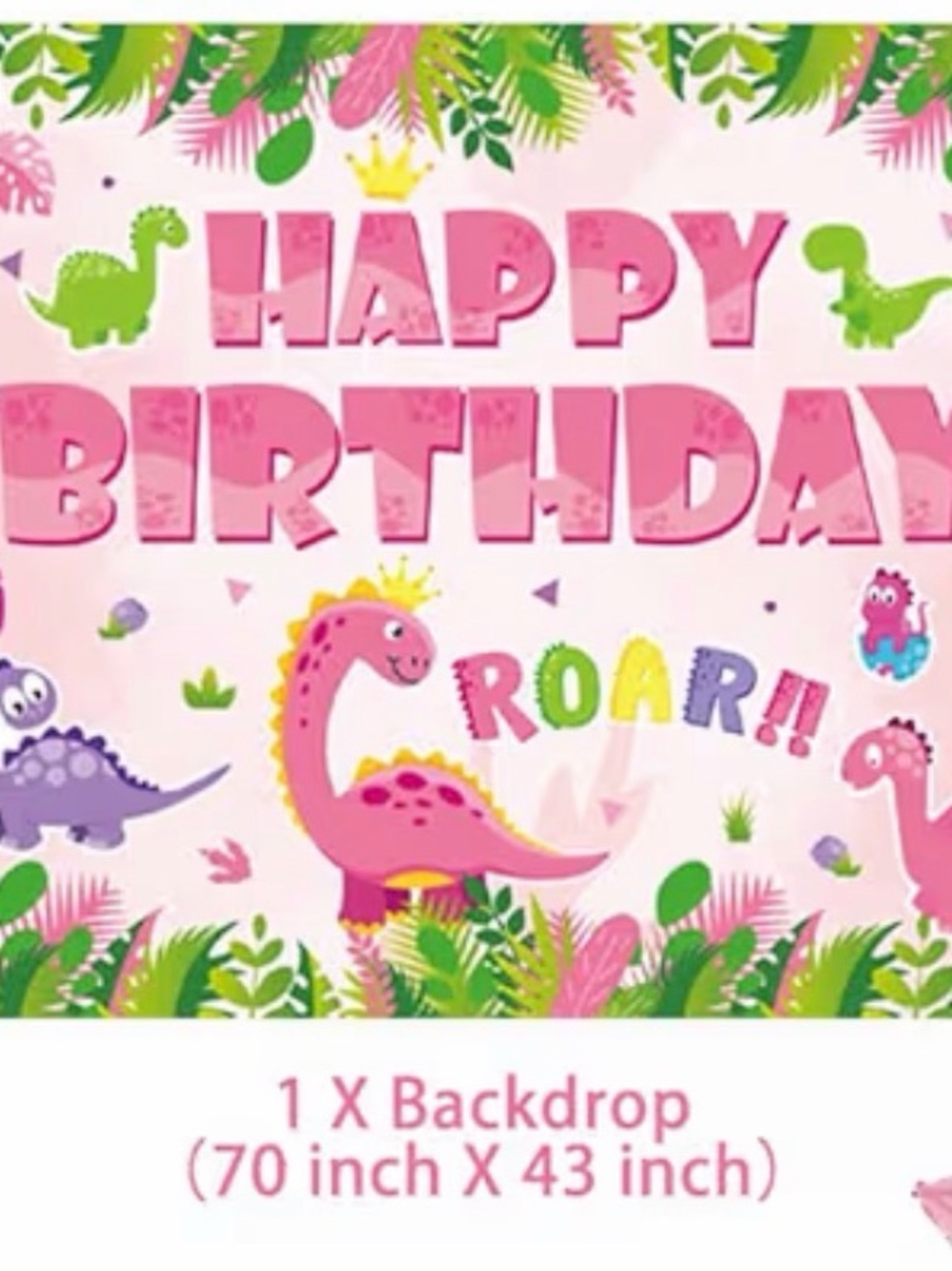 Happy Birthday Pink Dino Backdrop and 2 Tableclothes Party Decoration